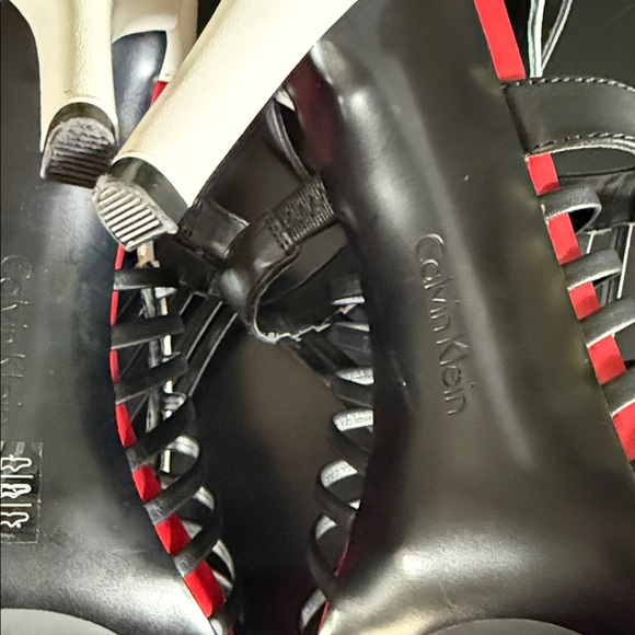 Calvin Klein Nadia Black, White, and Red Strappy Heels - Picture 13 of 14